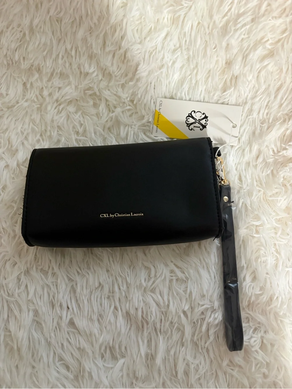 Elegant Black Wristlet Clutch with Embossed Logo